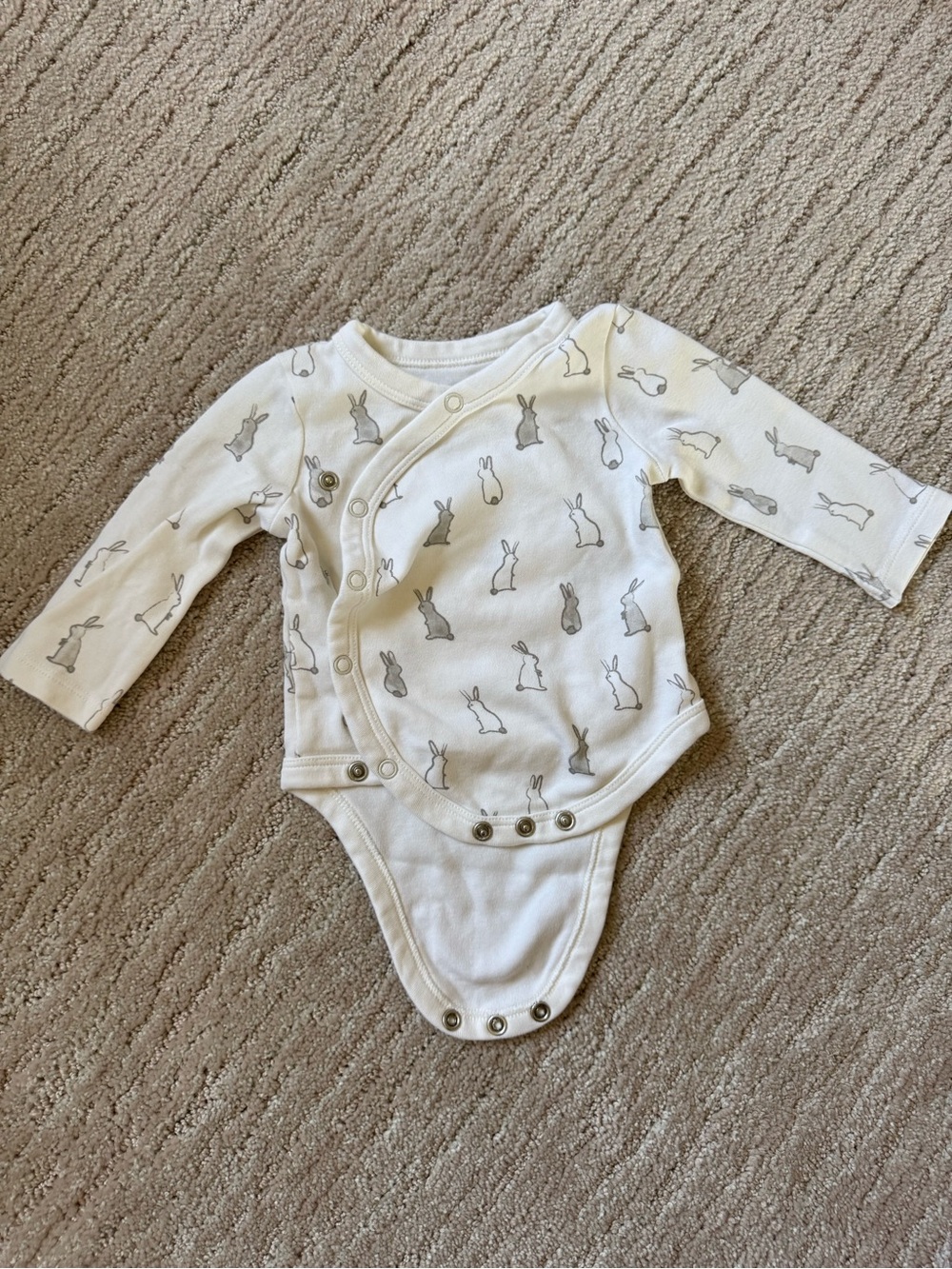 Pehr Cream Bunny-Print Long Sleeve One-Piece Bodysuit